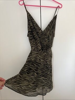 Dynamite Olive and Black Zebra-Print Wrap Mini Dress